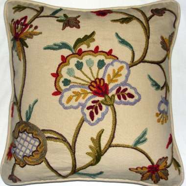 Crewel Pillow Riva Design on Natural Cotton Fabric